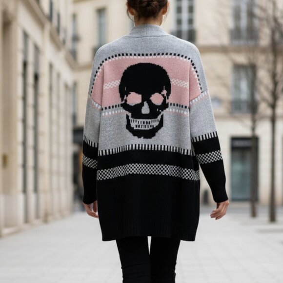 $595 SKULL CASHMERE cardigan sweater oversized wool cashmere blend M - Picture 1 of 8